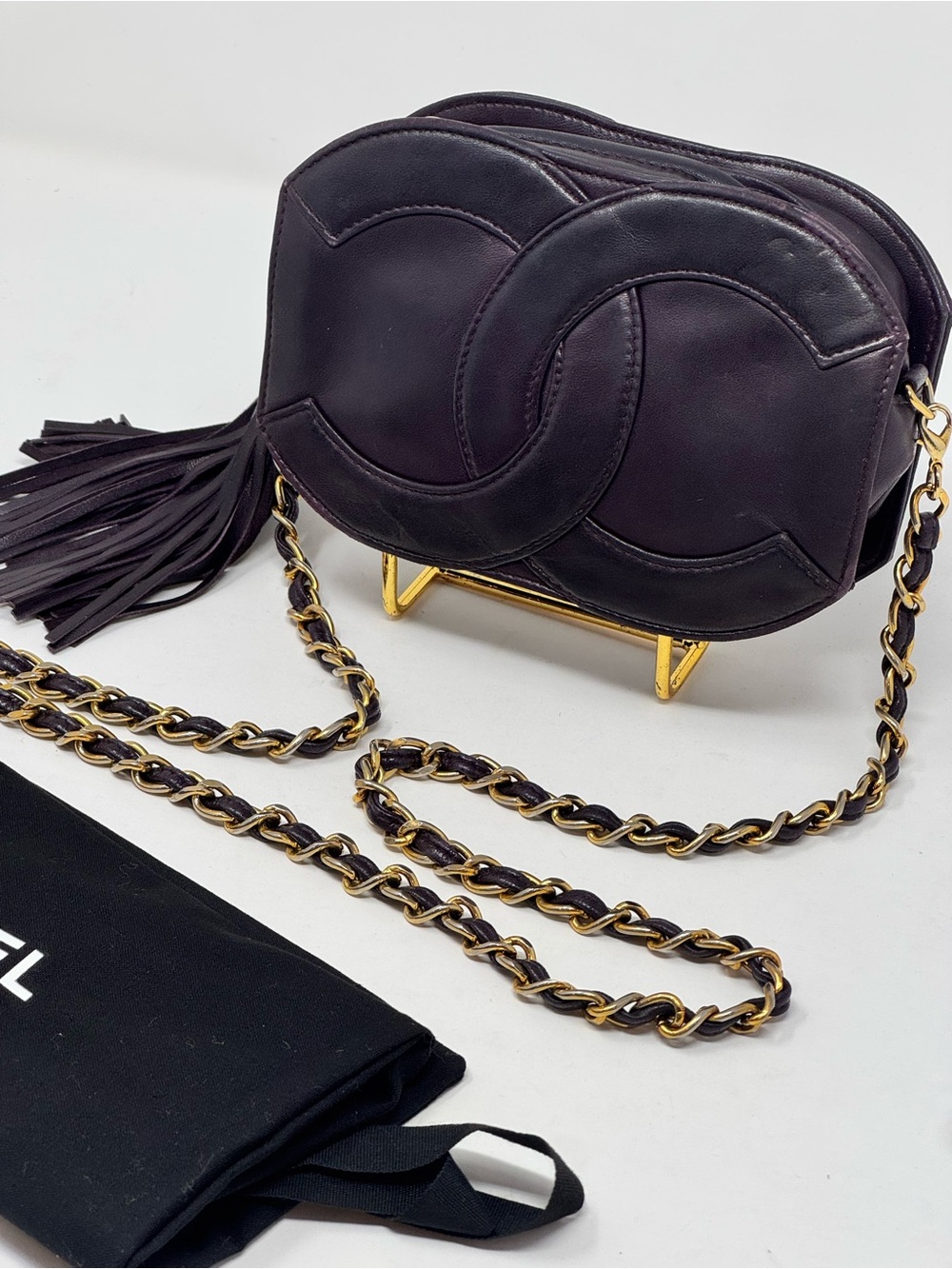 CHANEL Vintage CC Tassel Camera Bag Eggplant purple Shoulder Bag